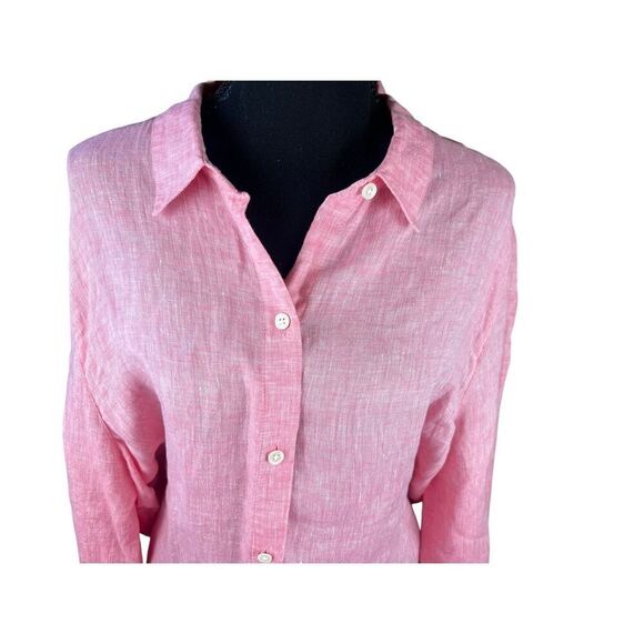 J.Jill woman’s XL 100% linen heathered pink long sleeve coastal beachy blouse - Picture 4 of 10
